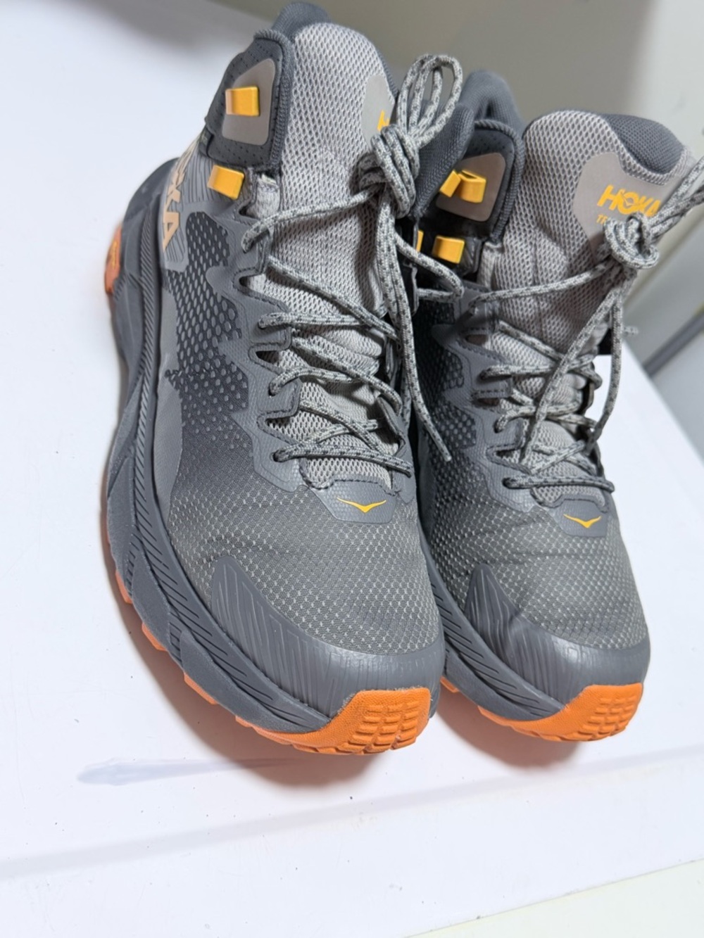 Hoka One One Grey and Orange Trail Running Shoes
